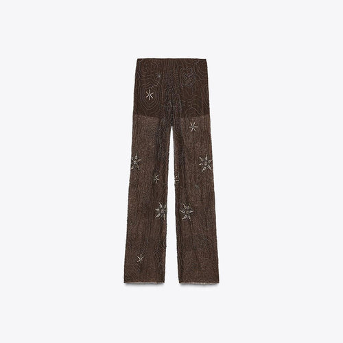 Damen Elegante, bestickte Pailetten-Hose im Palazzo-Stil Drune