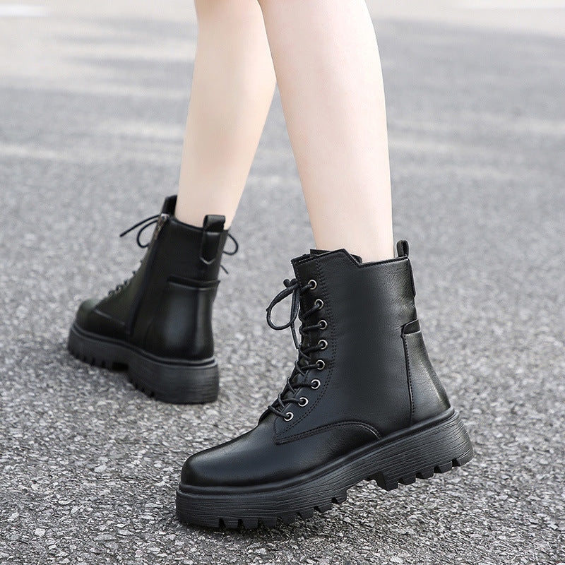 Damen robuste Schnürstiefel mit hoher Sohle und praktischem Design Drune
