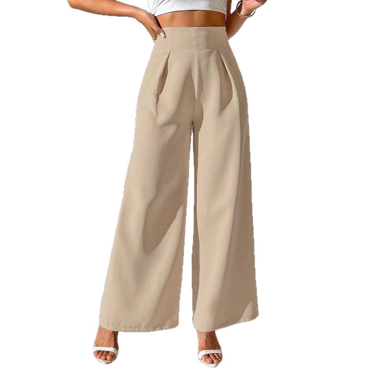Damen Elegante High-Waist Palazzo-Hose mit Faltenfront und weitem Bein Drune