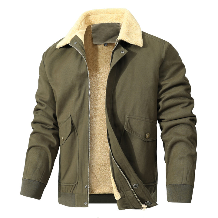 Herren Gefütterte Canvas-Bomberjacke mit Sherpa-Kragen, Utility-Taschen und gerippten Bündchen Drune