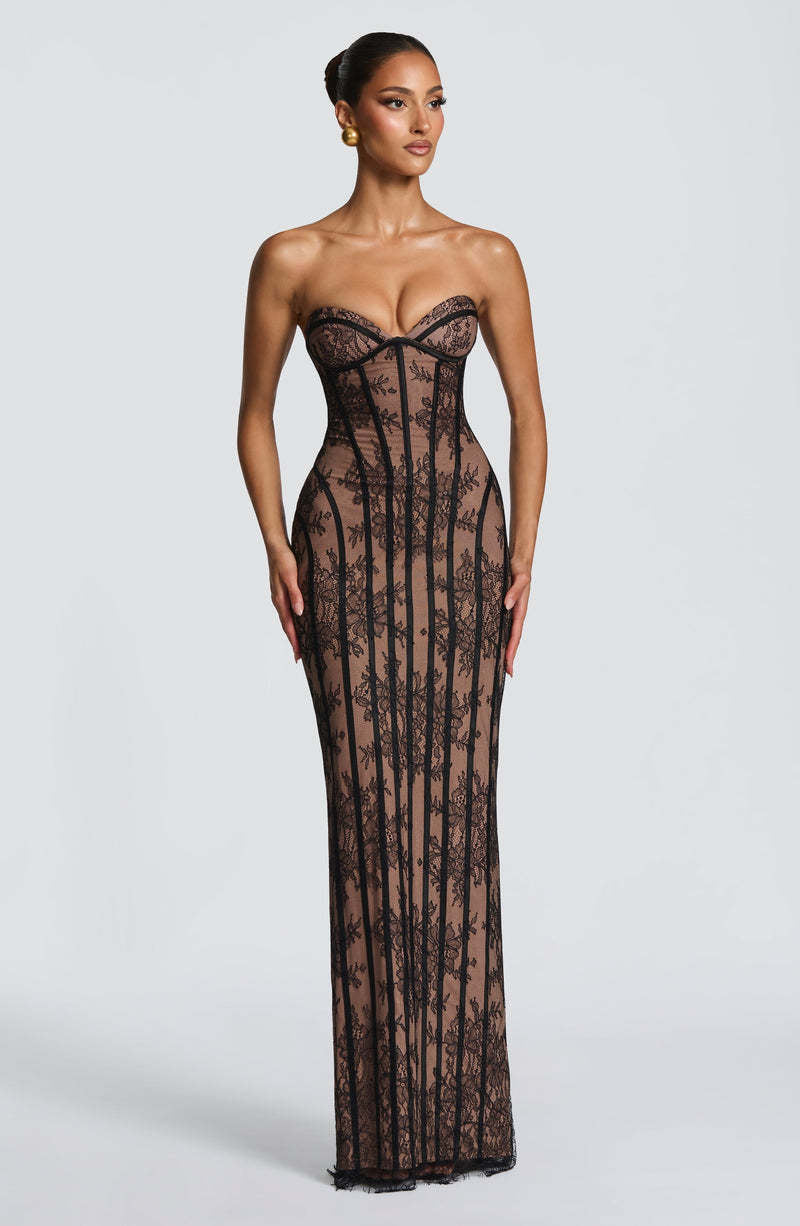 Damen Abendkleid mit raffinierten Spitzen-Details Drune