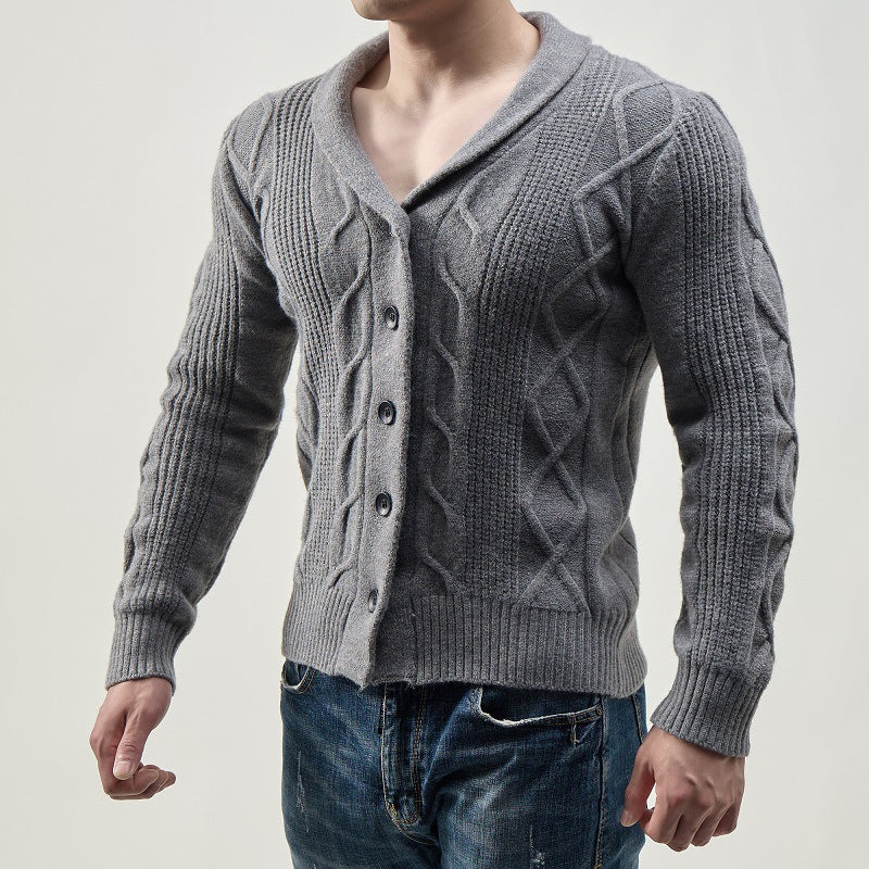Herren modische Strickjacke mit Kabelmuster und Knopfleiste Drune