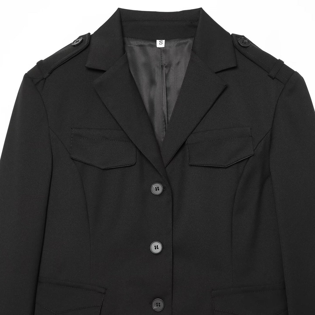 Damen Cropped Military-inspirierter Kurzblazer mit Schulterpatten und Pattentaschen Drune