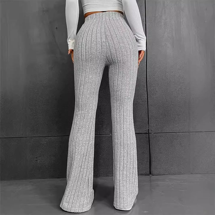 Damen Strick-Palazzo-Hose mit elegantem Rippendesign und hohem Bund Drune