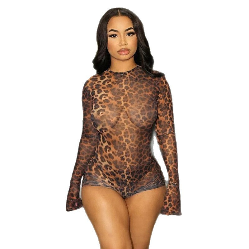 Damen Transparente Bodysuit mit Leopardenmuster Drune