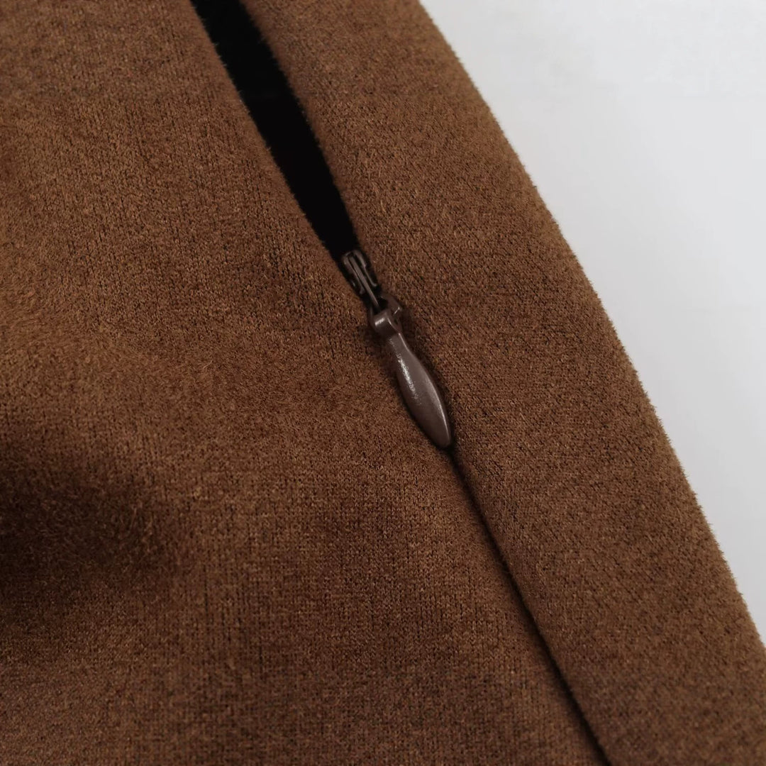 Damen A-Linien Midirock aus Veloursoptik mit hoher Taille Drune