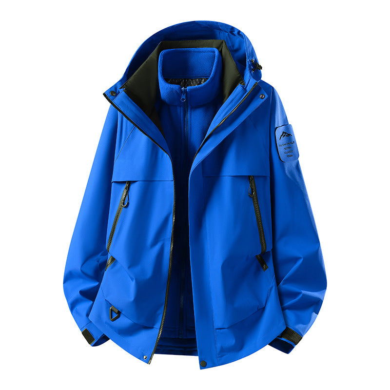 Herren modulare wasserdichte Outdoorjacke mit herausnehmbarer Fleece-Innenjacke, Kapuze und Reißverschlusstaschen Drune
