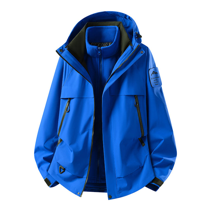 Herren modulare wasserdichte Outdoorjacke mit herausnehmbarer Fleece-Innenjacke, Kapuze und Reißverschlusstaschen Drune