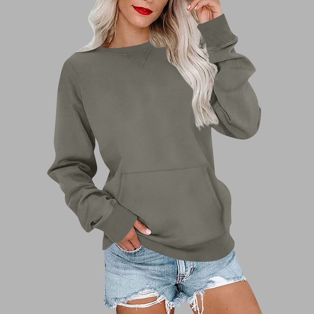Damen Lockeres Sweatshirt mit Rundhalsausschnitt und Kängurutasche Drune