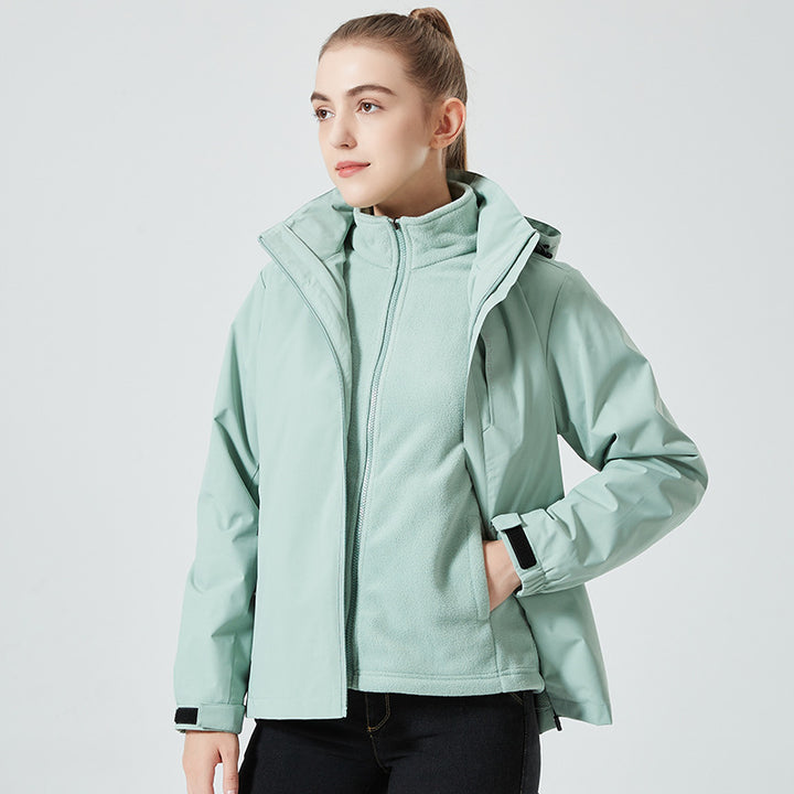 Damen leichte wasserabweisende Freizeit-Outdoorjacke mit verstellbarer Kapuze und verdecktem Reißverschluss Drune