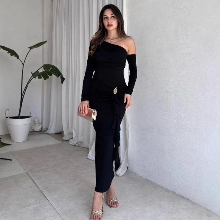 Damen elegantes Wickelkleid mit asymmetrischem Design und raffinierten Drapierungen Drune