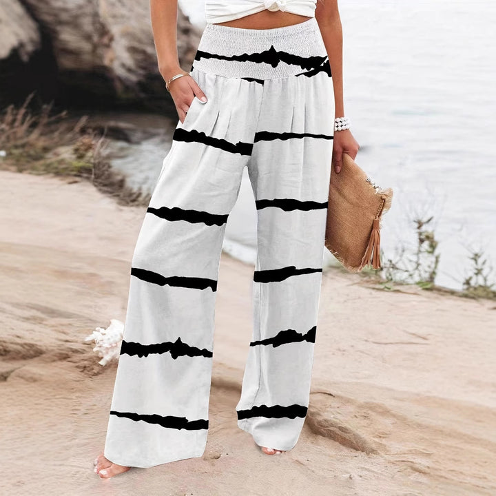 Damen weit geschnittene Sommerhose mit elastischem Bund und modischem Streifenmuster Drune