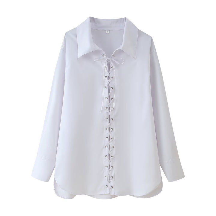Damen Bluse mit dekorativen Schnürdetails Drune