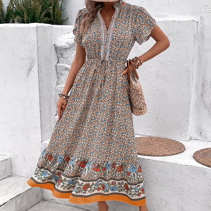 Damen Maxikleid mit floralen Einsätzen und eleganten Rüschendetails Drune