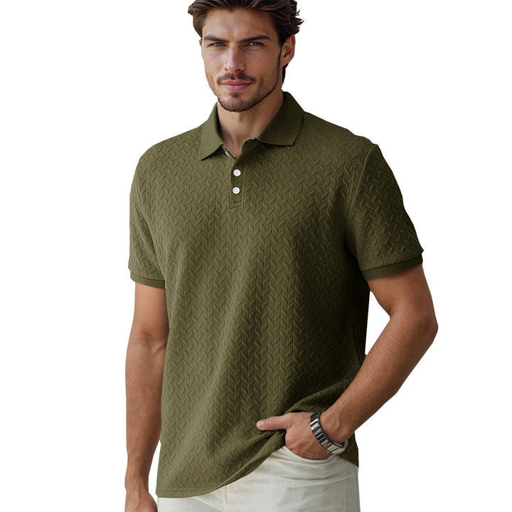 Herren nan feingewobenes Polohemd mit Chevron-Reliefstruktur und kurzer Knopfleiste Drune