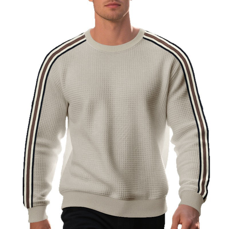 Herren Waffelstrick-Pullover mit kontrastierenden Ärmelstreifen und Rundhalsausschnitt Drune