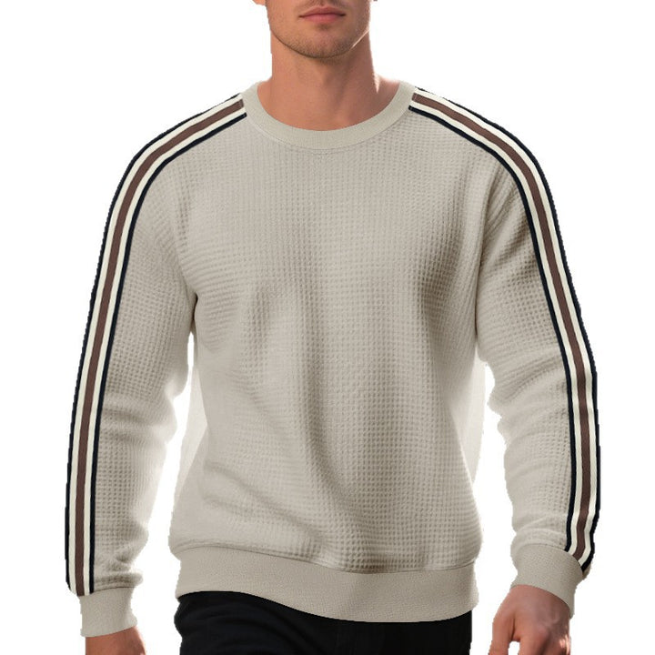 Herren Waffelstrick-Pullover mit kontrastierenden Ärmelstreifen und Rundhalsausschnitt Drune
