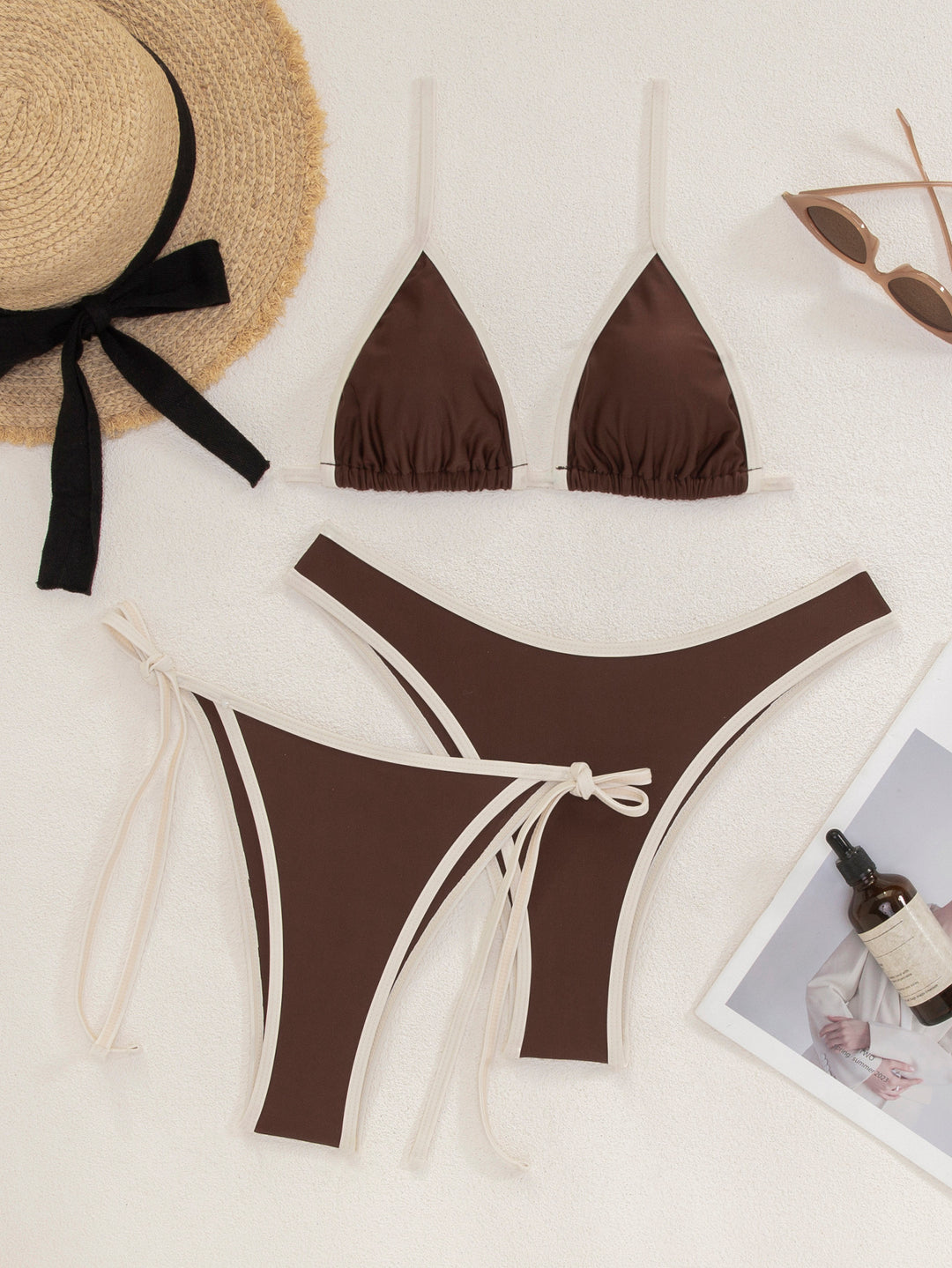 Damen Triangel-Bikini-Set mit verstellbaren Bindebändern und kontrastierenden Akzenten Drune