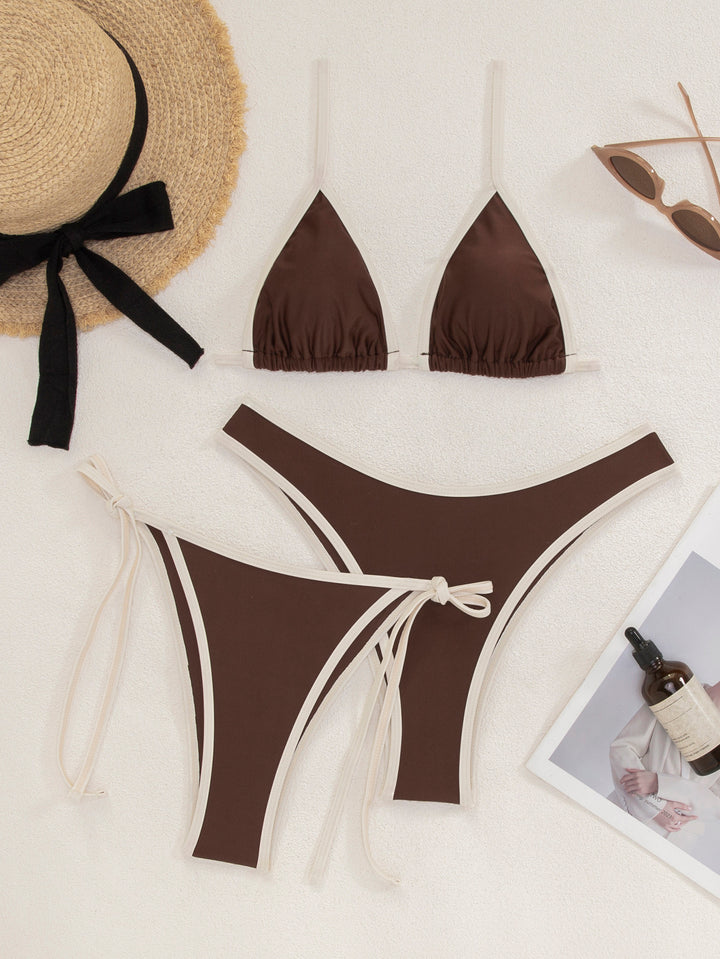 Damen Triangel-Bikini-Set mit verstellbaren Bindebändern und kontrastierenden Akzenten Drune
