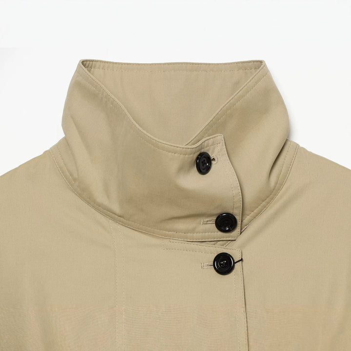 Damen Weites Cropped Cape‑Blouson mit hohem Stehkragen und Knopfleiste Drune