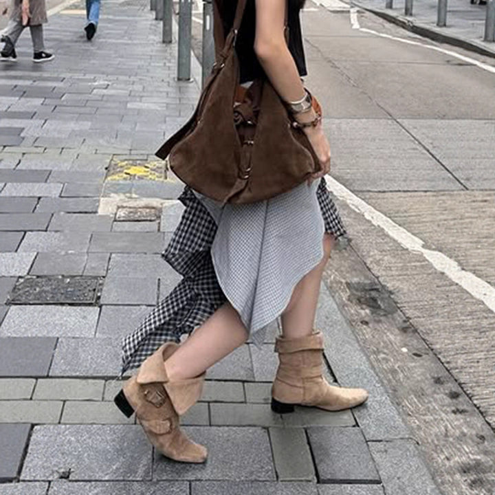 Damen asymmetrischer Rock mit floralen und karierten Mustern Drune