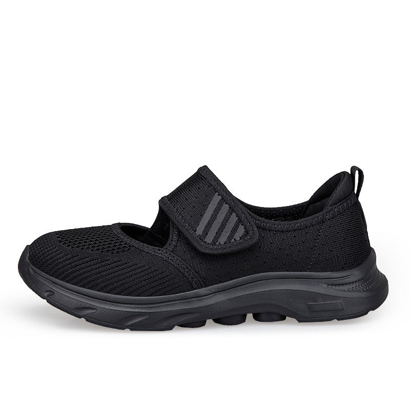 Damen nan Strick-Riemen-Sneaker mit Klettverschluss, gepolstertem Fußbett und stoßdämpfender EVA-Sohle Drune