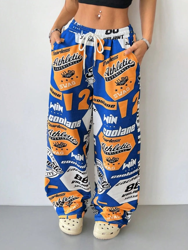 Damen Modische Freizeithose mit auffälligem Print und elastischem Bund Drune