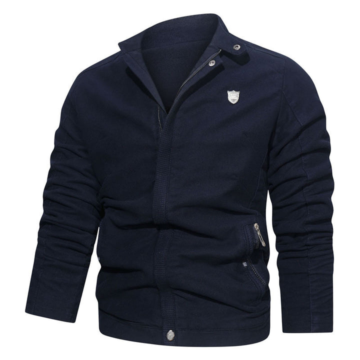 Herren Slim-Fit Canvas Blouson mit Stehkragen, verdecktem Reißverschluss und Reißverschlusstaschen Drune