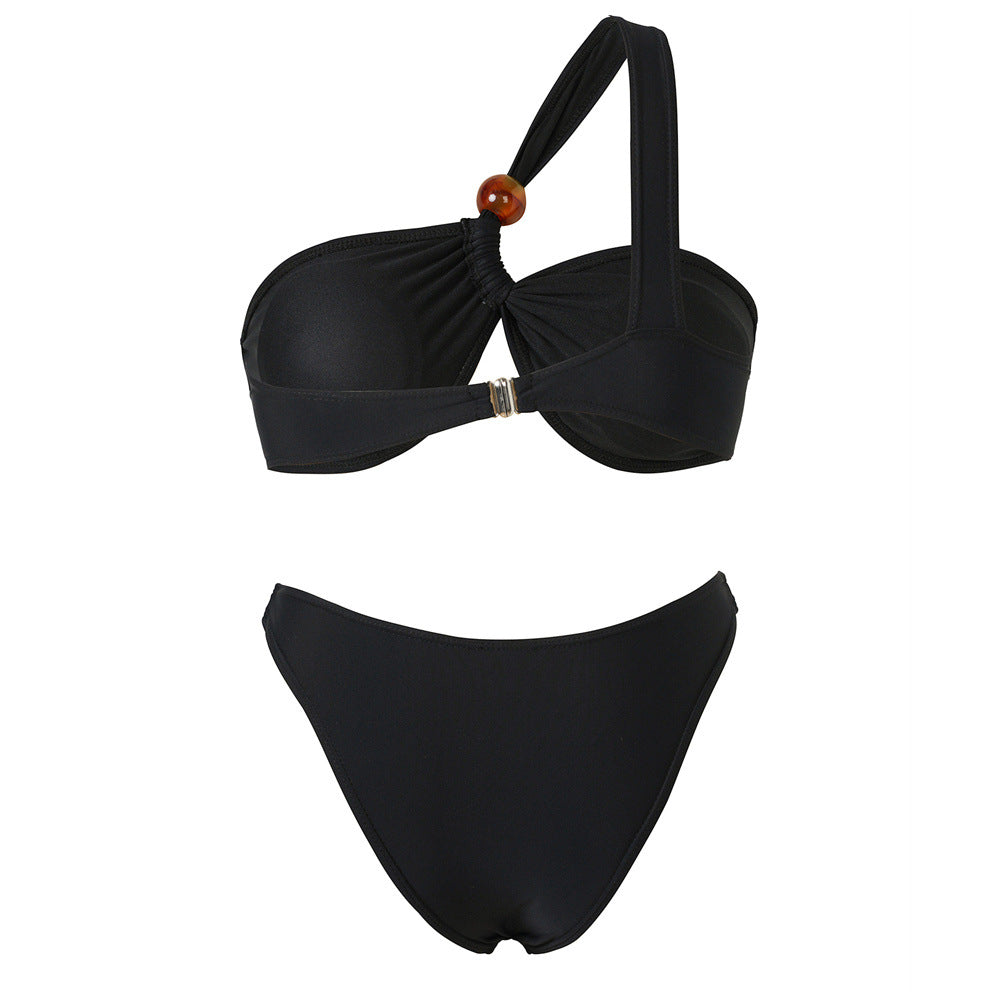 Damen Bikini-Set mit asymmetrischem Halter-Neck und dekorativen Hosenknöpfen Drune