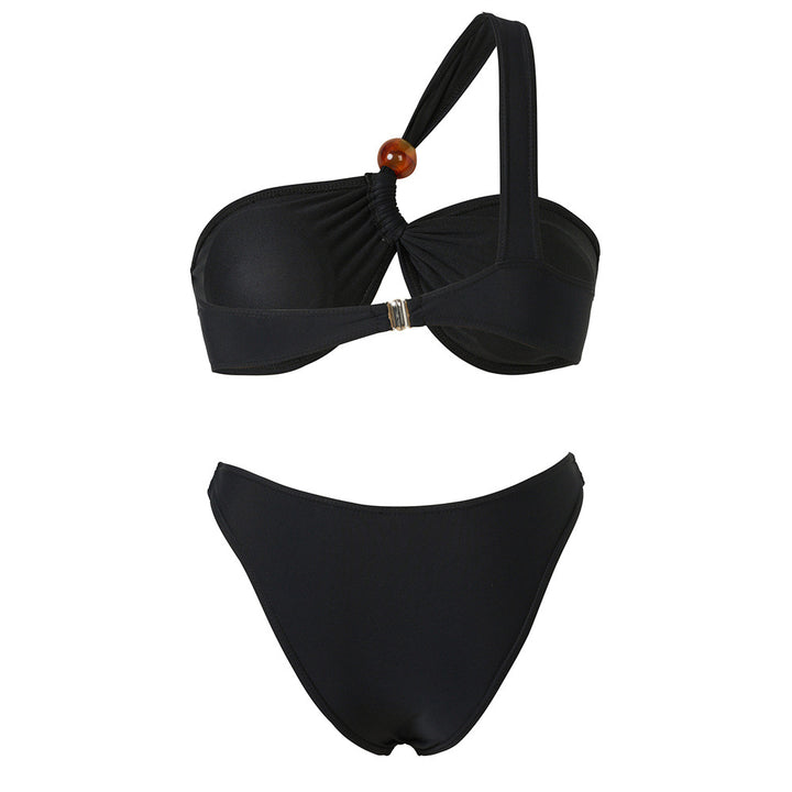 Damen Bikini-Set mit asymmetrischem Halter-Neck und dekorativen Hosenknöpfen Drune