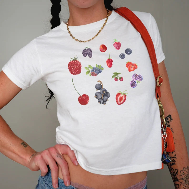 Damen Crop-T-Shirt mit kreativem Telefon-Design Drune