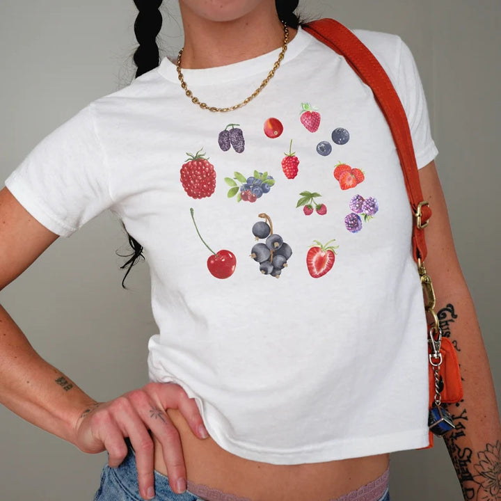 Damen Crop-T-Shirt mit kreativem Telefon-Design Drune