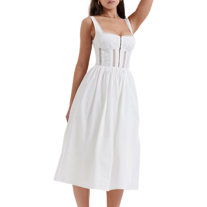 Damen Midi-Kleid mit raffinierten Spitzenakzenten und tailliertem Schnitt Drune