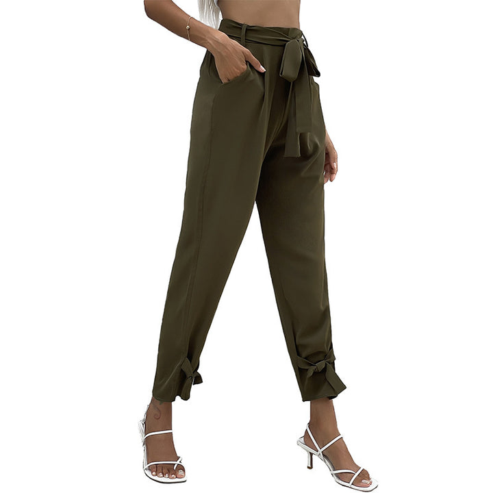 Damen Paperbag-Hose mit Bindegürtel, lockerer Taillenbund und Knoten-Detail am Bein Drune