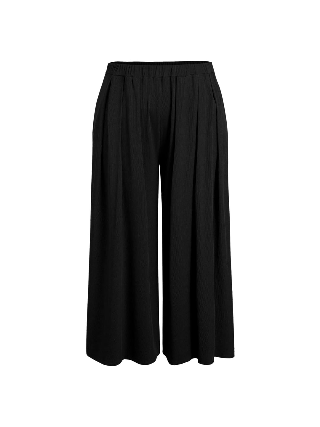 Damen Weite Feinstrick-Palazzohose mit hohem Elastikbund und Faltenfall Drune