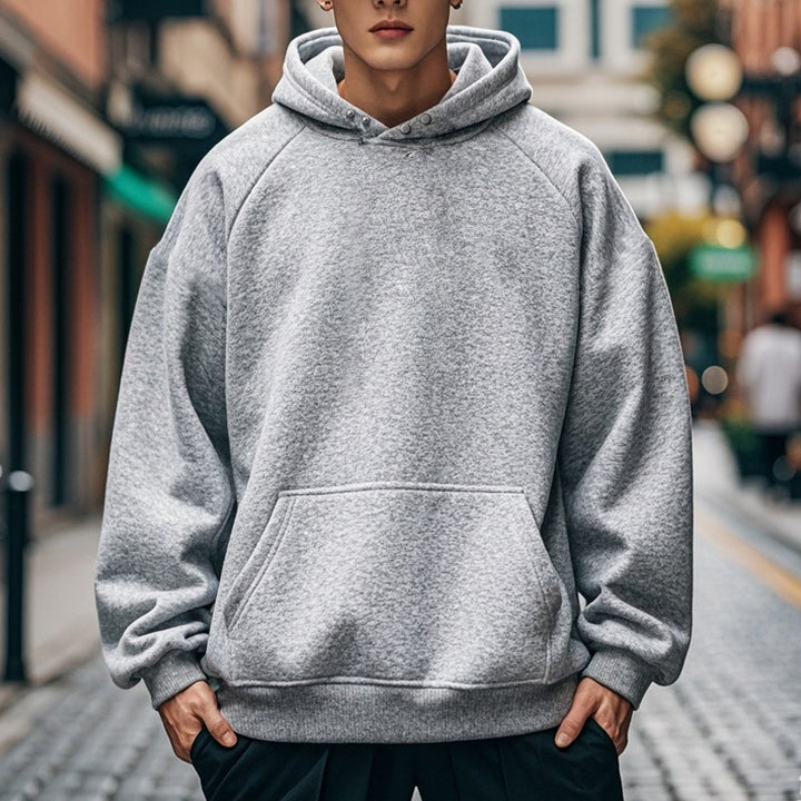 Herren nan oversized Kapuzenpullover mit Kängurutasche, Raglanärmeln und gerippten Bündchen Drune