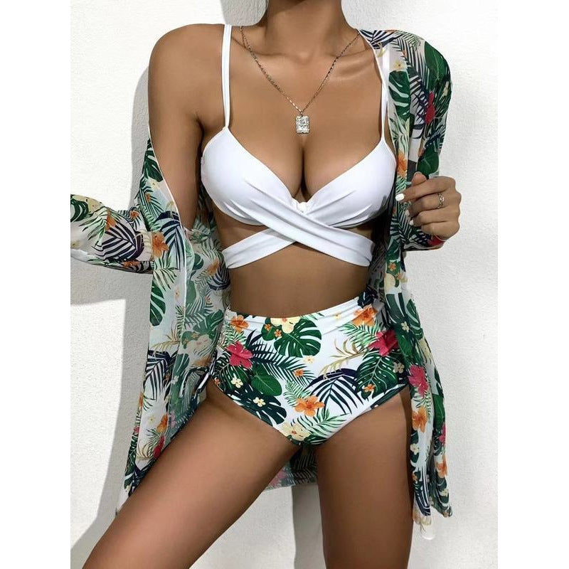 Damen Bikini-Set mit hochgeschnittenem Slip und floralem Kimono Drune