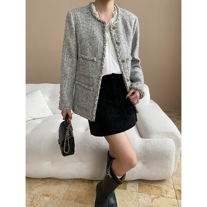 Damen eleganter Boucle-Blazer mit verzierten Knöpfen Drune