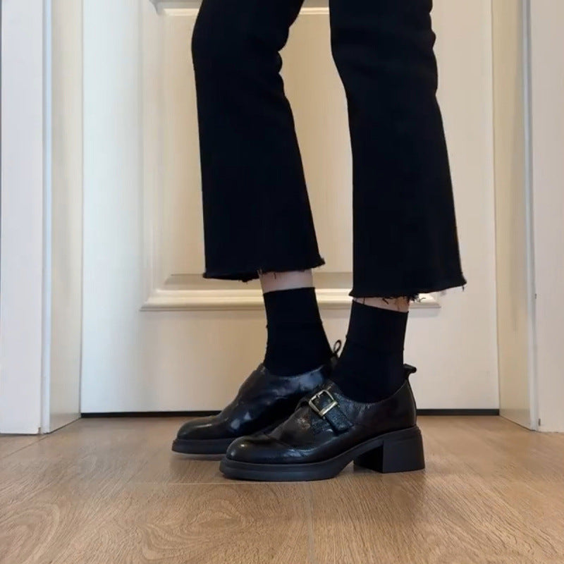 Damen Monkstrap-Loafer aus Leder mit markantem Blockabsatz und profilierter Gummisohle Drune