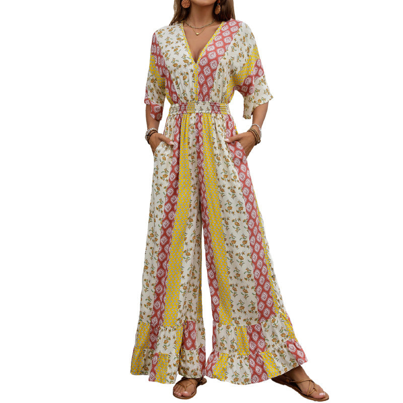 Damen Jumpsuit mit weitem Bein und elastischem Taillenzug Drune