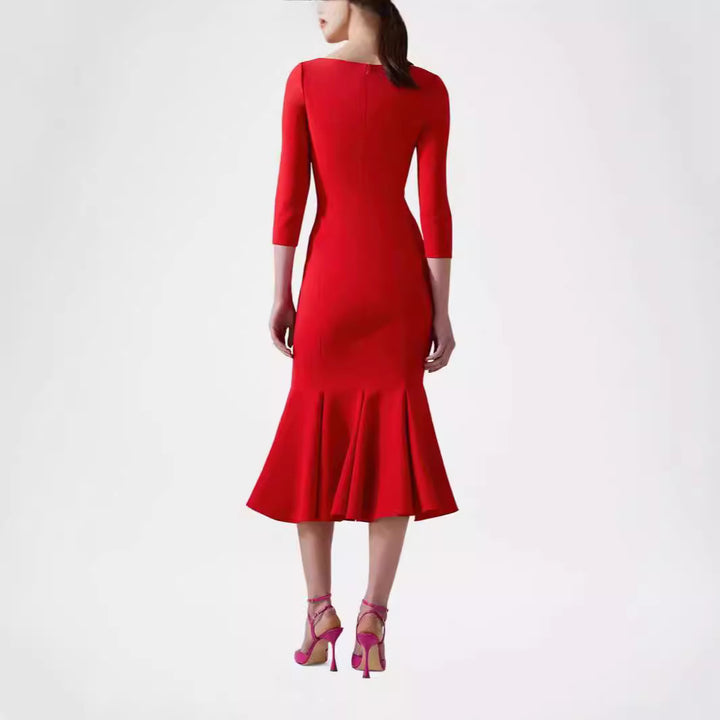 Damen Figurbetontes Midikleid mit quadratischem Ausschnitt und Meerjungfrauen-Saum Drune