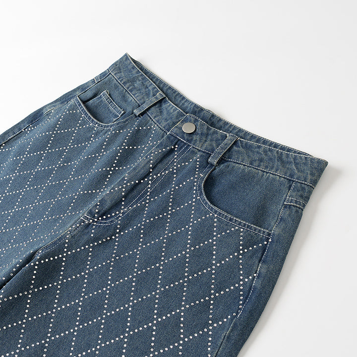 Damen nan gerade Jeans mit Rautensteppung, hoher Taille und geradem Bein Drune