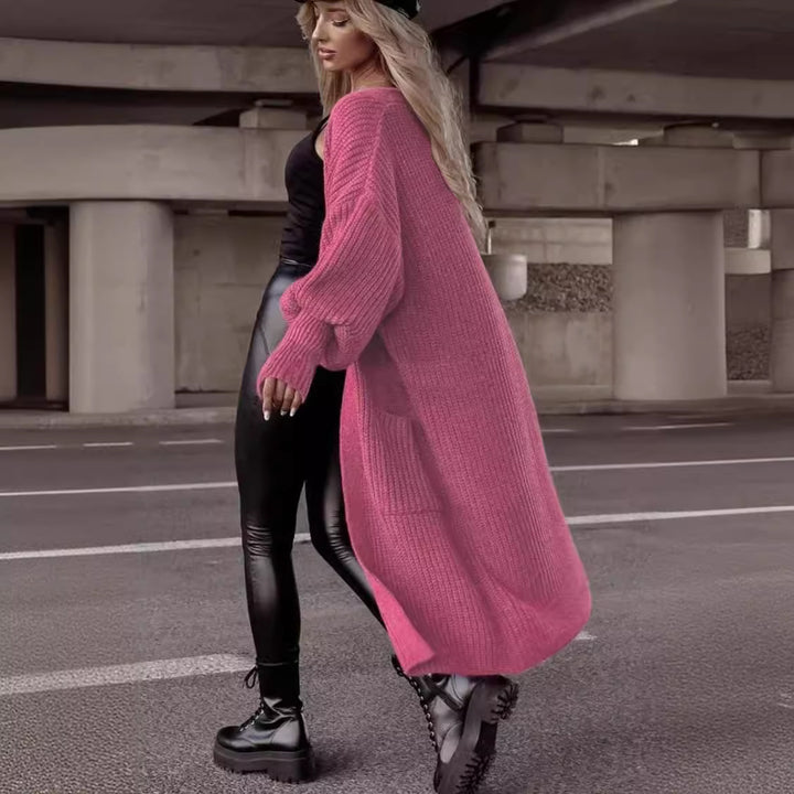 Damen Grobstrick Cardigan mit geripptem Design und großen Taschen Drune