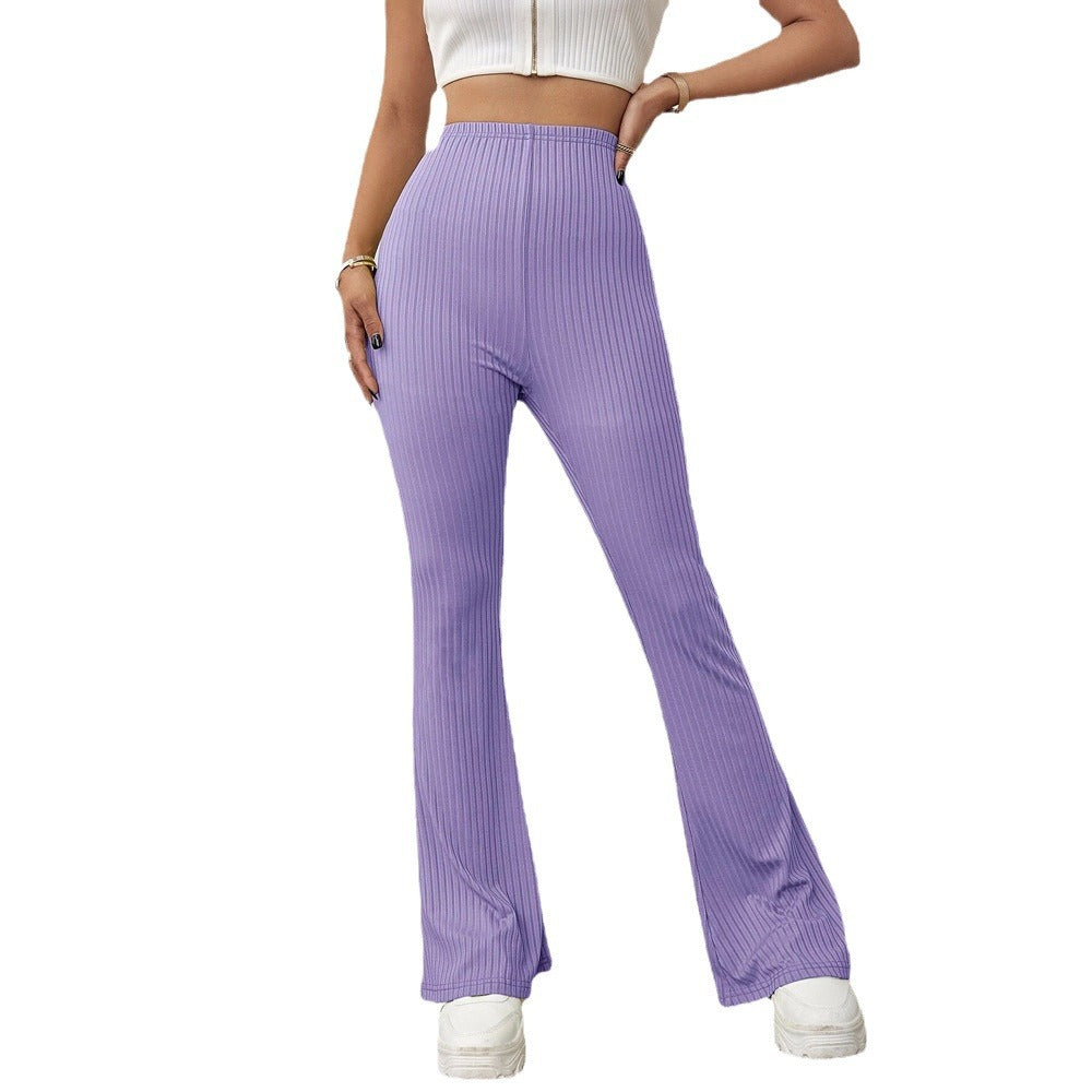 Damen gerippte hochgeschnittene Bootcut-Hose aus Stretch-Jersey mit ausgestelltem Bein Drune