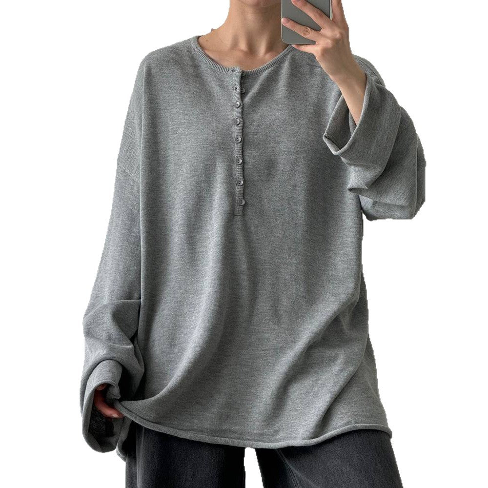 Damen Lässiger Strickpullover mit modernen Knopfdetails Drune