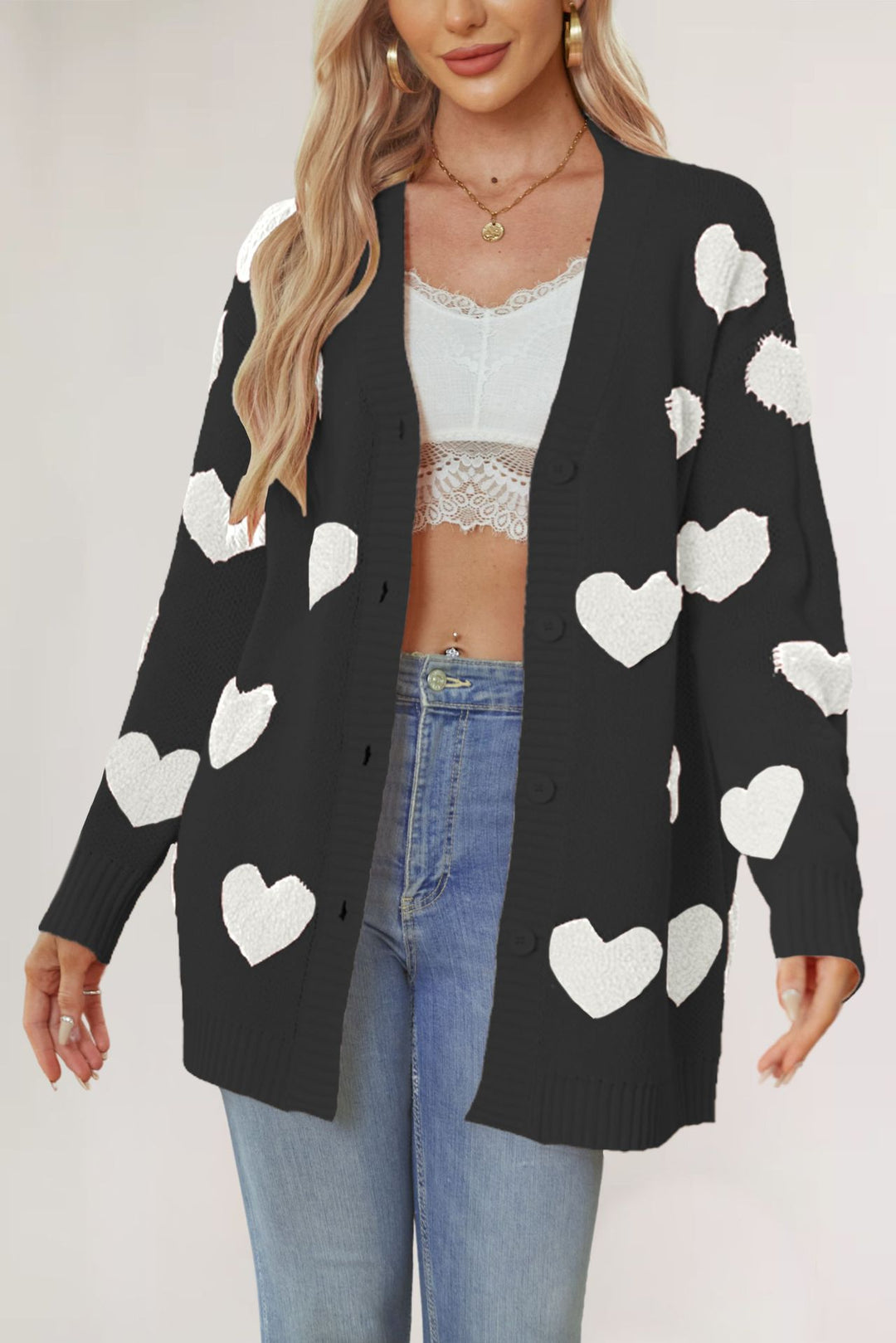 Damen Strickjacke mit Herzen Drune