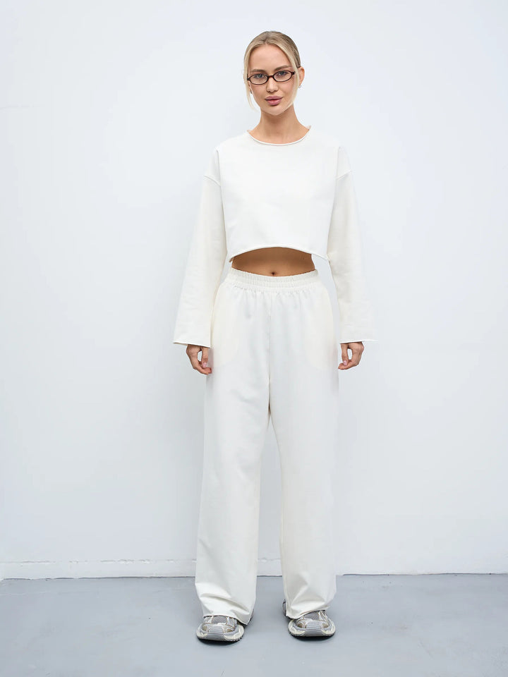 Damen Kurzgeschnittenes Sweatshirt und High-Waist Relax-Jogginghose Set Drune