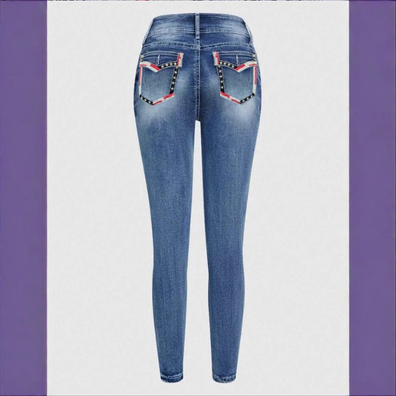 Damen Hochtaillierte Cropped-Skinny-Jeans mit Doppelknopf und Vintage-Waschung Drune