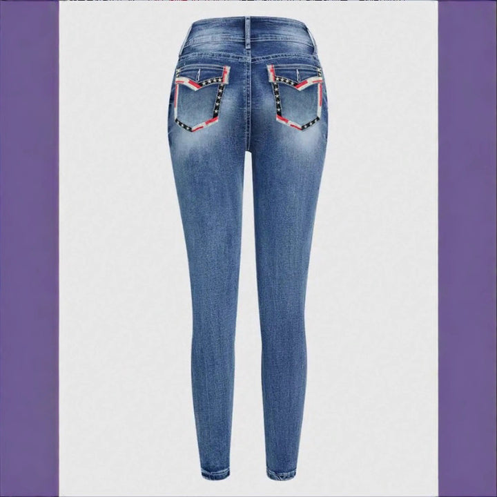 Damen Hochtaillierte Cropped-Skinny-Jeans mit Doppelknopf und Vintage-Waschung Drune