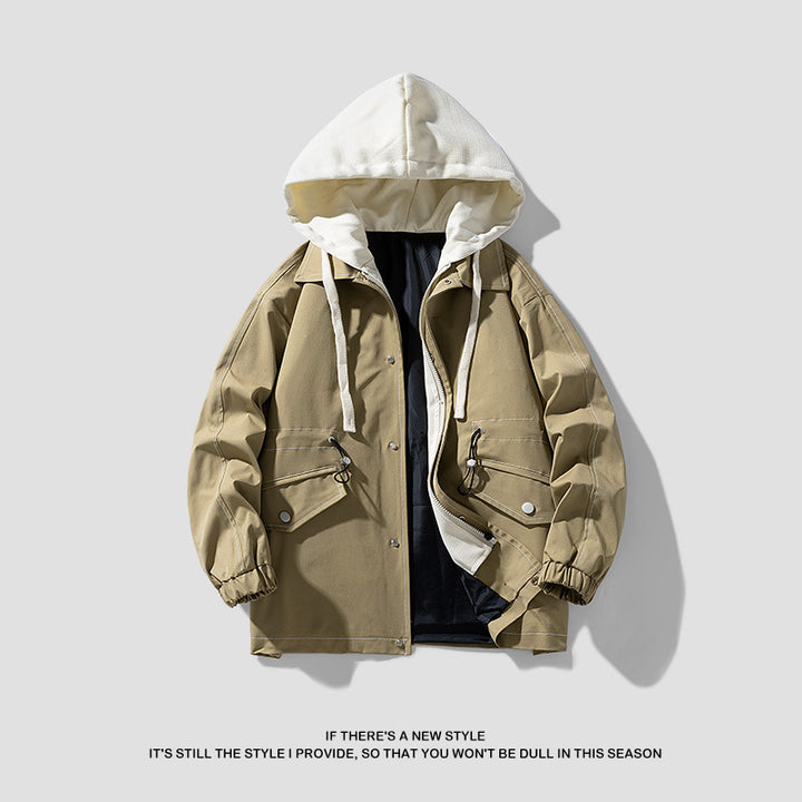 Herren Utility-Fieldjacke mit Kontrastkapuze, verstellbarem Saum und großen Pattentaschen Drune